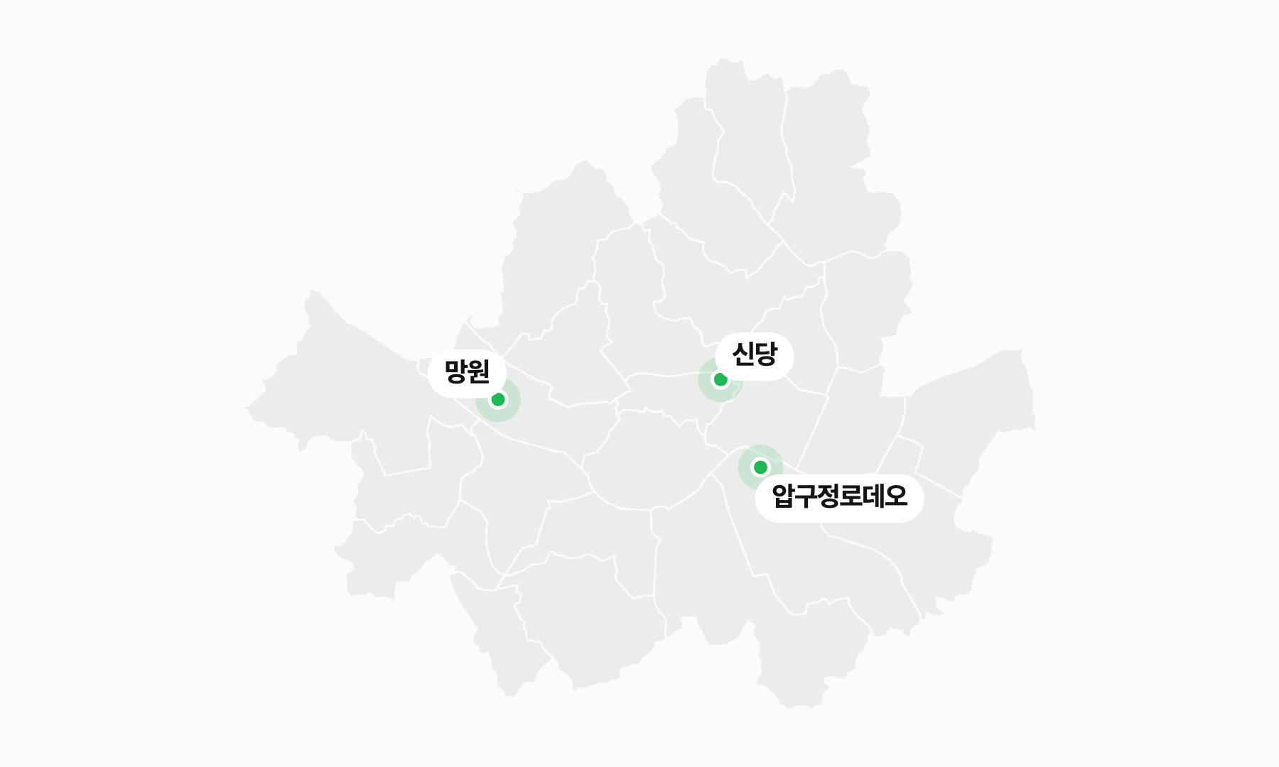 망원·신당·압구정로데오 세 스팟 위치